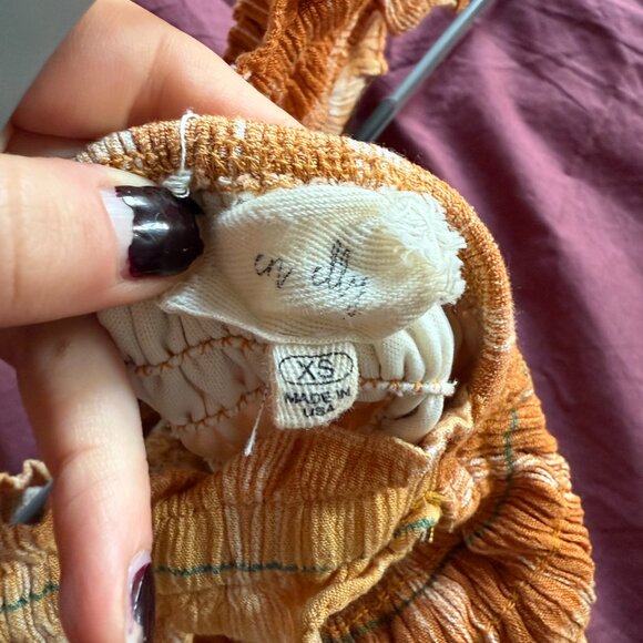 Anthropologie Maxi Dress – Orange Plaid, Tiered, Smocked Bodice, Ruffle Straps - Picture 8 of 8